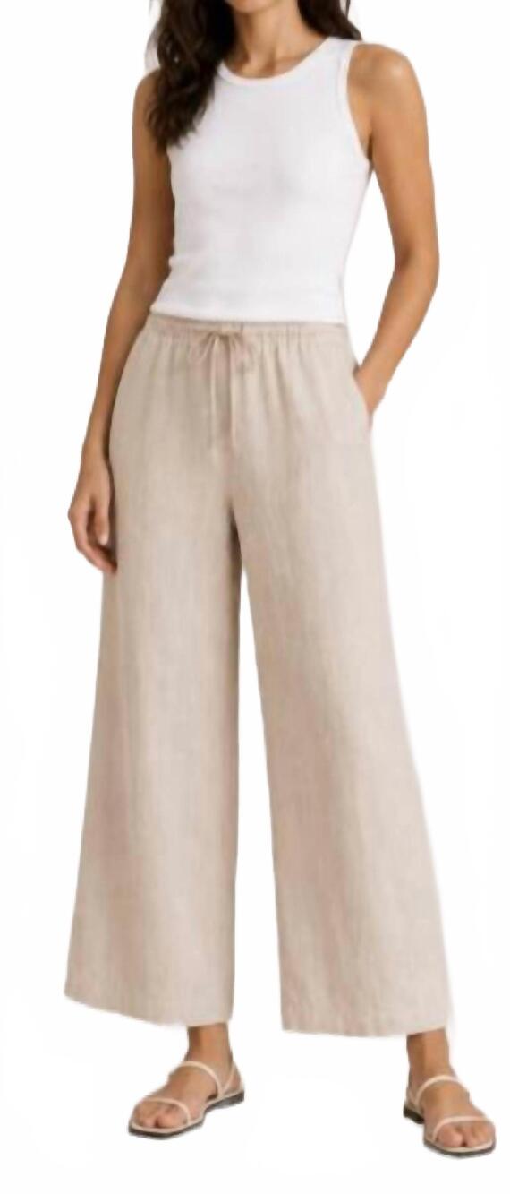 NEW MICHAEL STARS women's tali herringbone linen pull on pant in macadamia